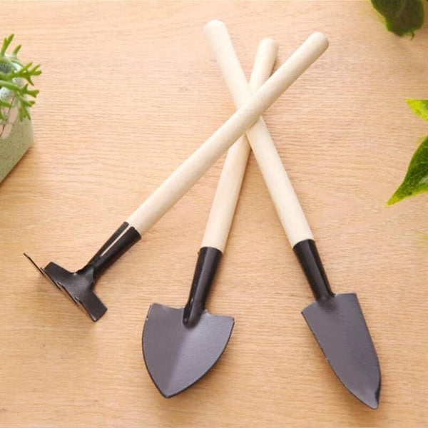 3-Piece Mini Wood and Metal Gardening Tool Set - TumTum