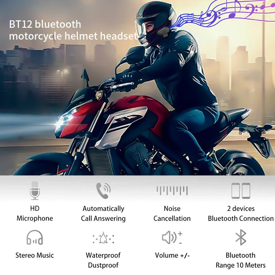 AT12 Motorcycle Helmet Bluetooth Headset